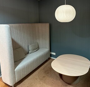 Private cubby waiting area in Docrates Cancer Hospital, Helsinki, Finland.