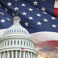 U.S. Capitol Building dome with U.S. Flag in background