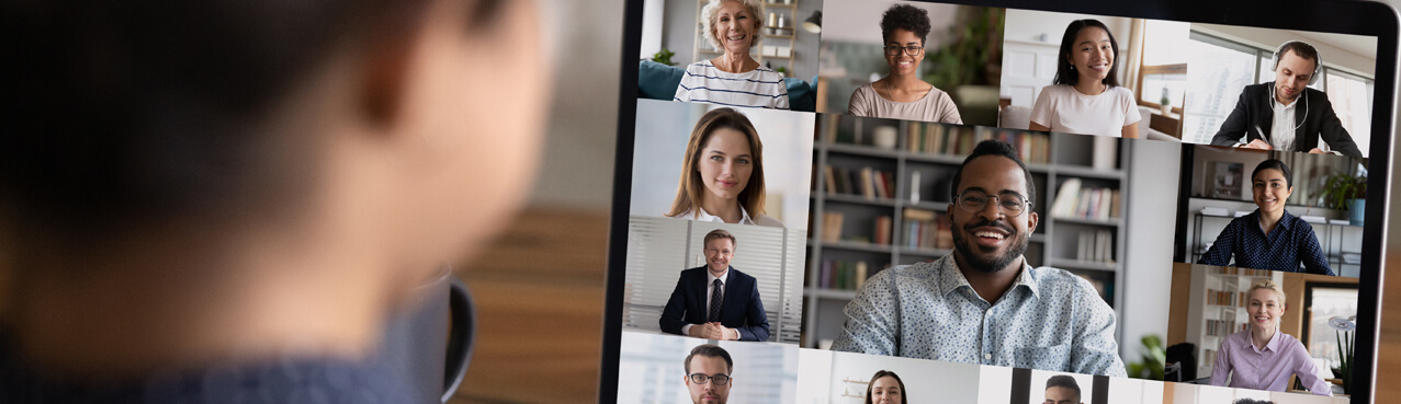 online meeting background with various people