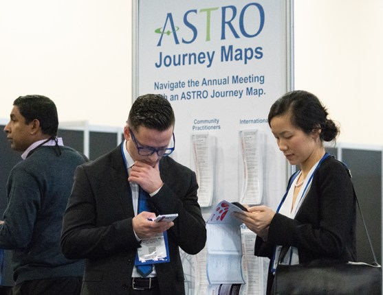 Image: Annual Meeting attendeed standing by and look at Journey Maps