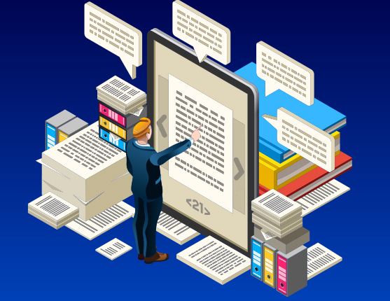 Image: Man looking at books and magazines