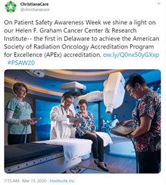Tweet from Christiana Care during #PSAW20